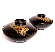 японские антикварные чашки для еды с крышками и золотой росписью