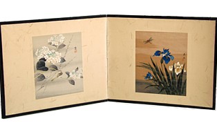 японская стариная ширма с авторскими рисунками, 1920-е гг.