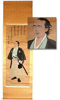 японский портретный рисунок на свитке 