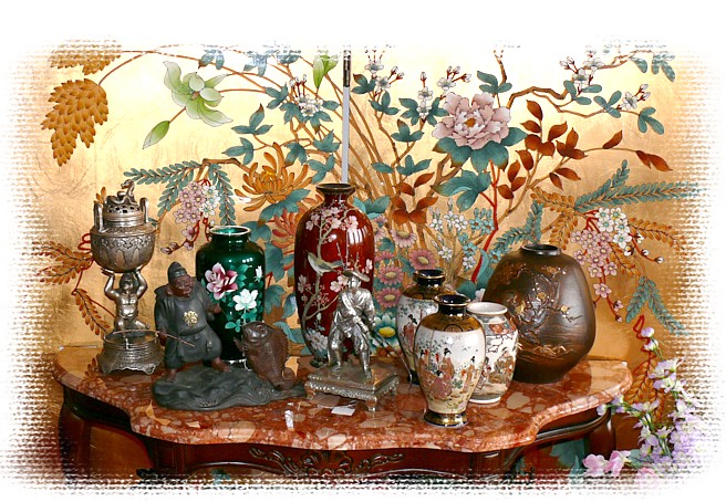 японский антиквариат: вазы клуазоне, фарфоровые вазы, курильница