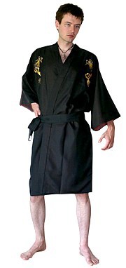мужской японский халат-кимоно с вышивкой Золотой Дракон 