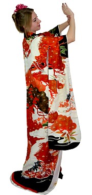 старинное шелковое кимоно гейши с авторской росписью